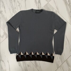 Nicole Miller Women’s Long Sleeve Wool Gray Sweater with Black & Brown Accents